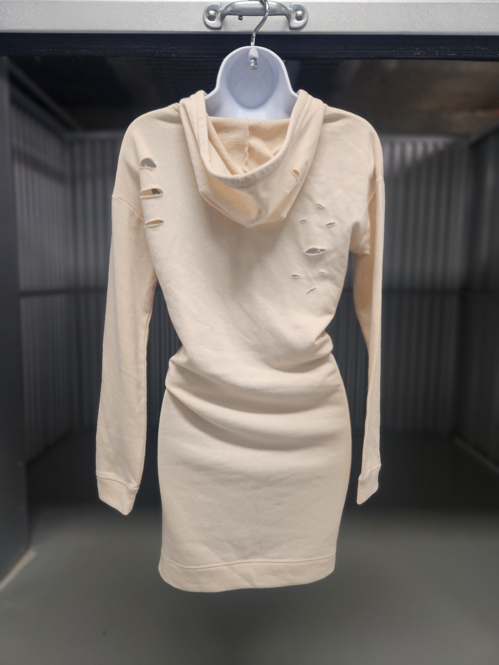 Distressed Cream Hoodie Sweatshirt Dress